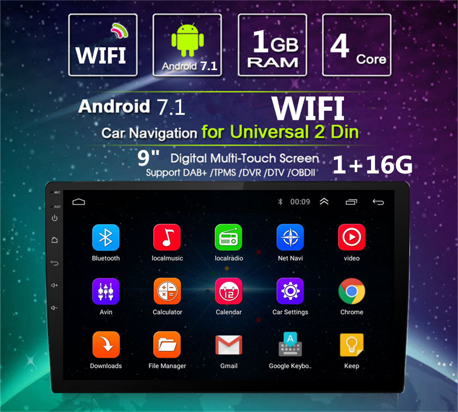 Android 7.1 2Din 9" HD Quad-Core Car Stereo Radio Player GPS Bluetooth Wifi OBD 