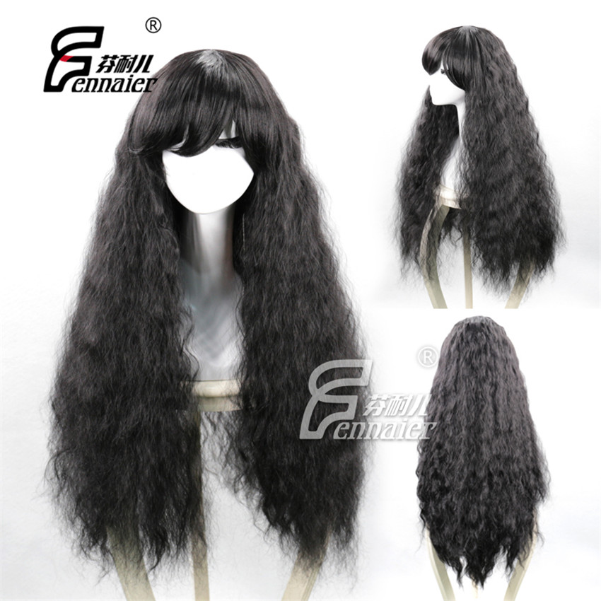 Corn Perm 85cm Long Black Curls Hair Lady Cosplay Wig Play Luster