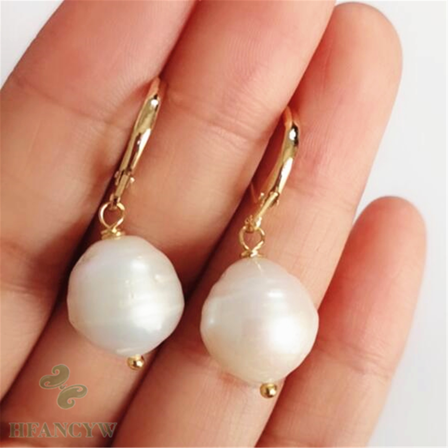 10-11mm White Baroque Pearl Earrings 18k Hook Classic AAA Earbob Accessories 