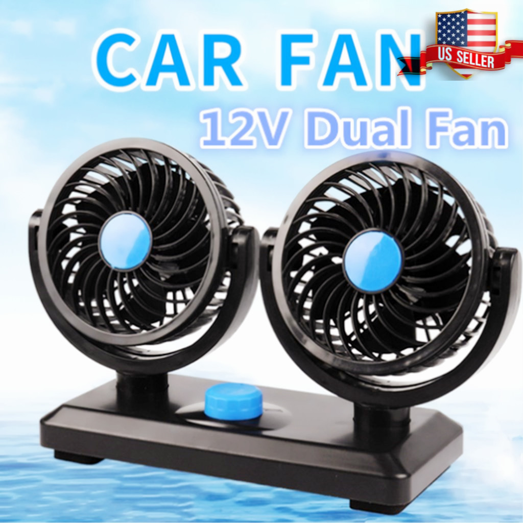 Adjustable 12V Dual Fan 360° Rotating Mini Air Fan Cooler For Truck Car tent RV