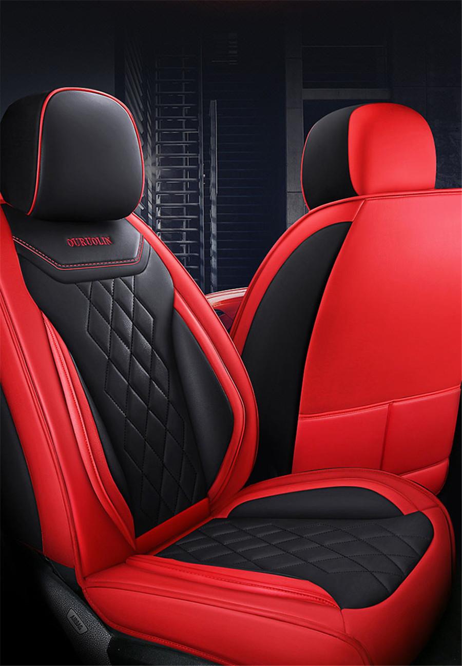 Red And Black Pu Leather Car Seat Covers Full Set Luxury Interior For 5 Seats Car Ebay