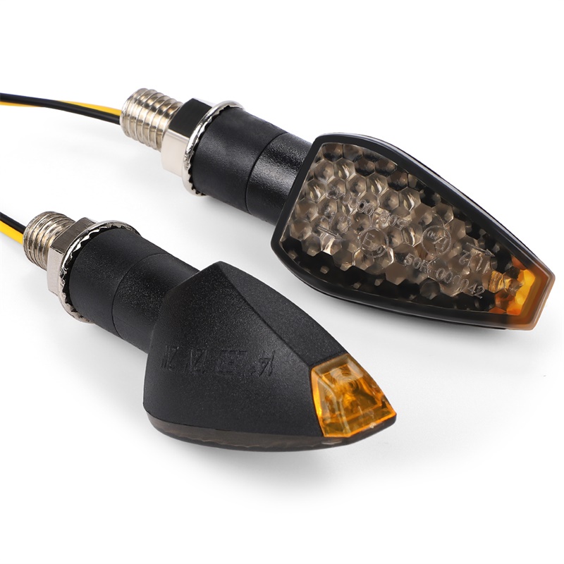 2X Universal LED Motorcycle Turn Signals – Amber, Black Aluminum, 12V, 8mm Bolt