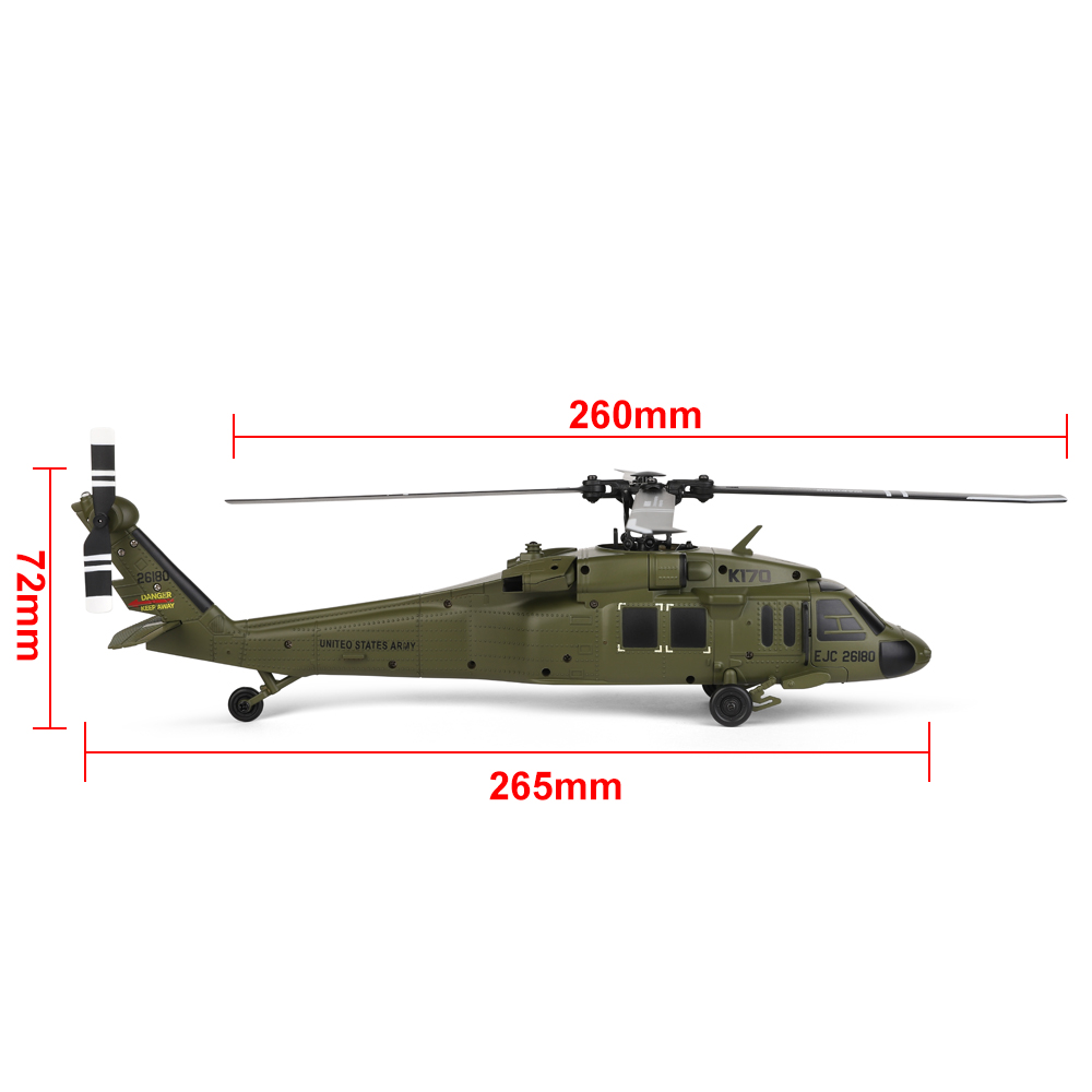 Hélicoptère Sans Flybar Débutant Hélicoptère Radiocommandé Wltoys K170 Black Hawk UH-60L | 4CH, Sans Flybar, Moteur Brushless | Version RTF Prêt à Voler