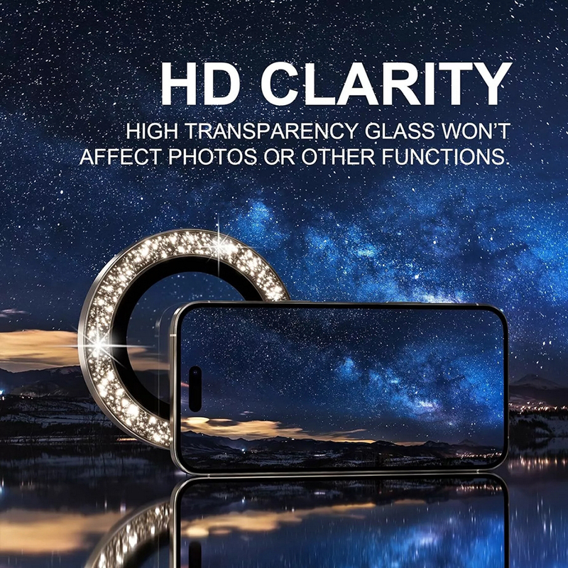 GIOPUEY Camerabescherming Voor IPhone 16e – 2 Stuks, Met Gehard Glas & Metalen Ring, 9H Hardheid, Anti-Kras, Glitter Zilver