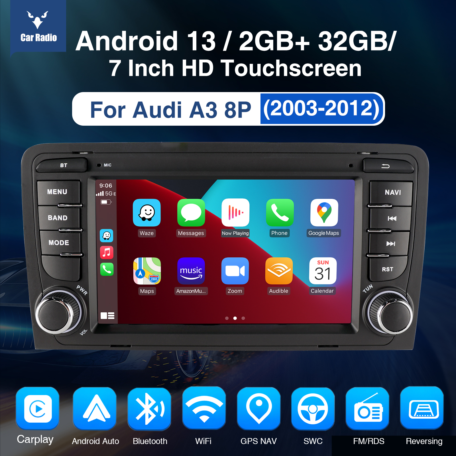 Autoradio Android 13 Pour Audi A3/S3/RS3 8P (2003-2012) - 7 Pouces, 2Go+64Go, CarPlay, Android Auto, GPS, WiFi (caméra De Recul Incluse) - 8