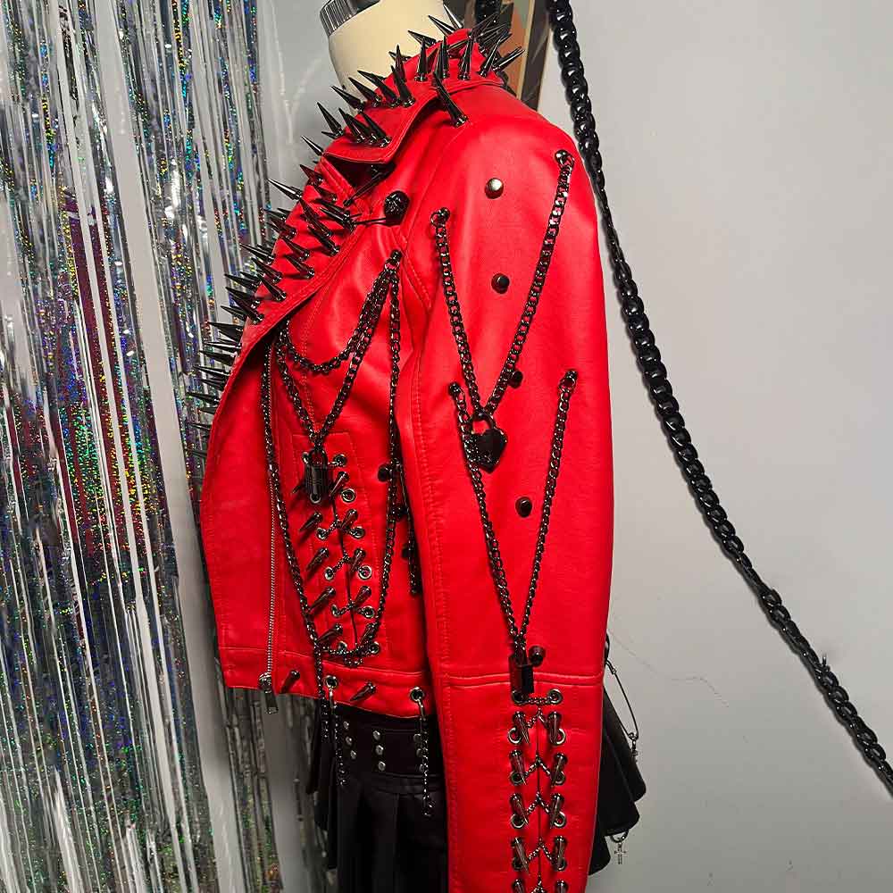 Spike Studded Rivet Hip Hop Grunge Y2K PU Leather Jacket E