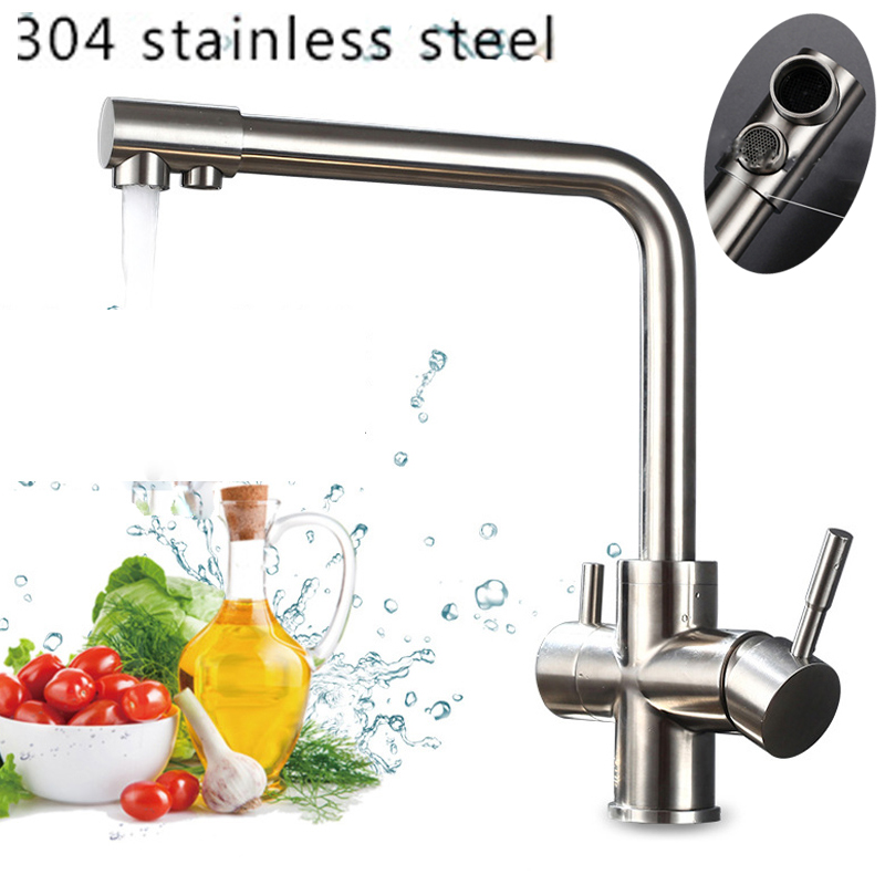 3 Way Double Handle Kitchen Pure Water Spout Filter Faucet Basin Sink