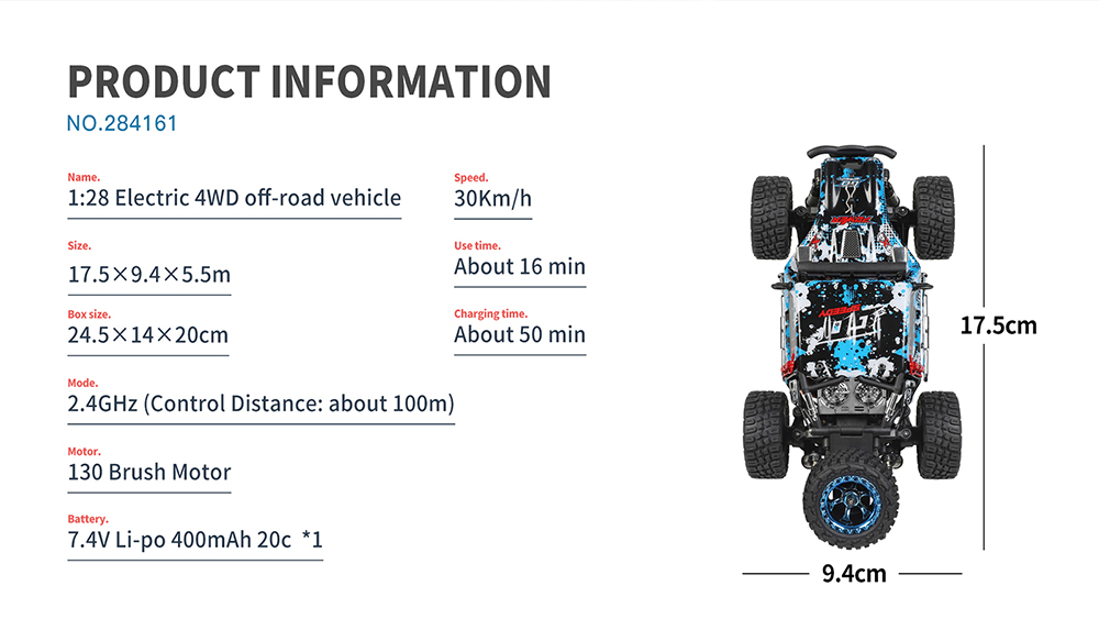 Wltoys 284161 Off Road Mini 1/28 RC Racing Car 30km/h 2.4GHz
