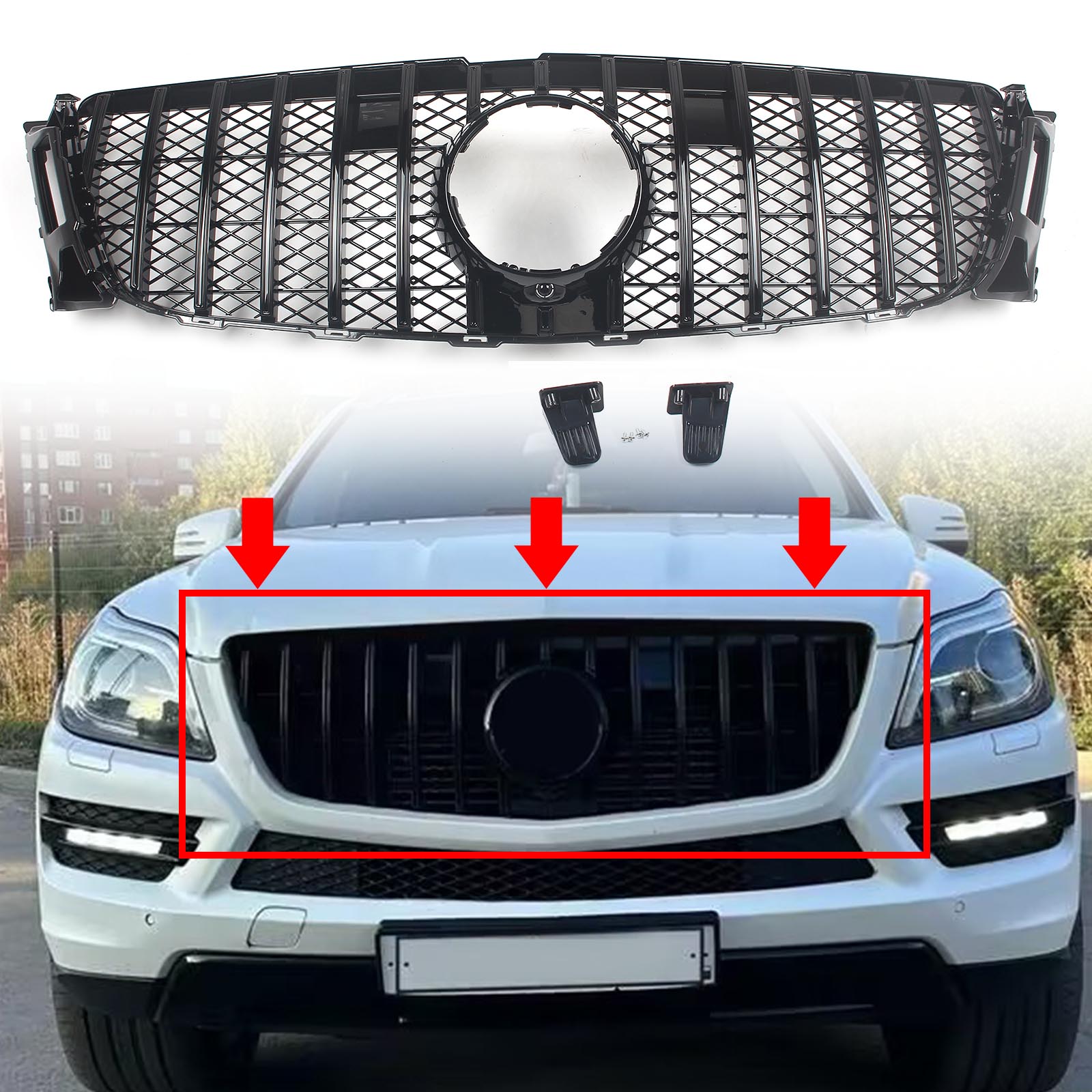 Black Front Bumper Grille Grill For Mercedes X166 GL350 GL400