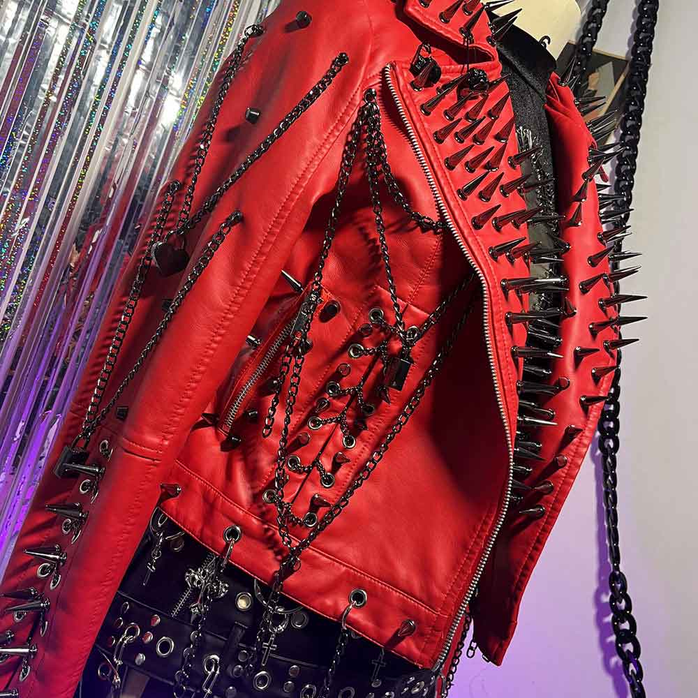Spike Studded Rivet Hip Hop Grunge Y2K PU Leather Jacket E
