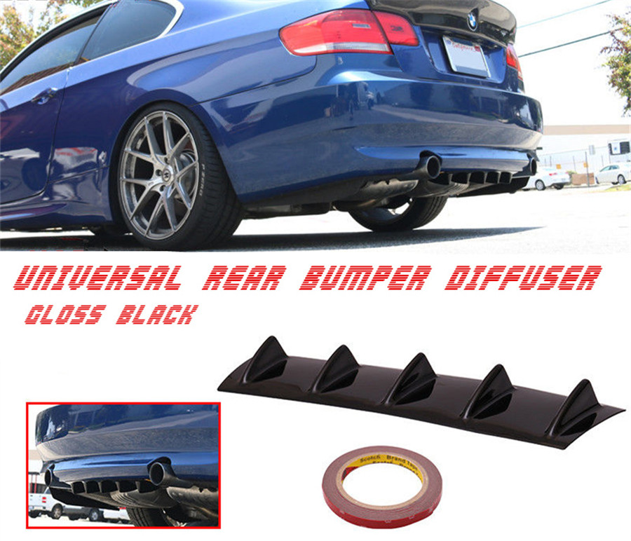 Universal Lower Rear Body Bumper Lip Diffuser Shark Fin Spoiler Abs