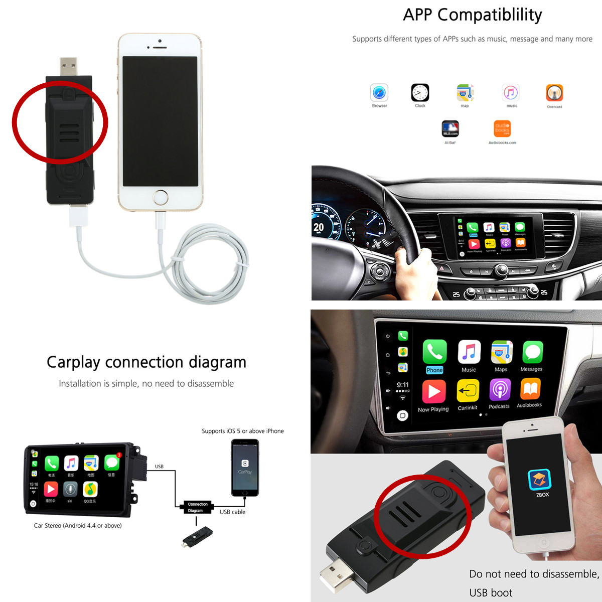 For iPhone, CarPlay Module Dongle Adapter USB Interface to Android