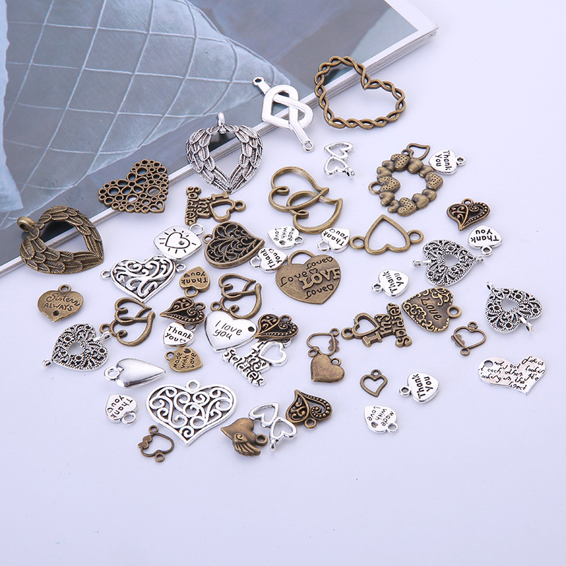 50Pcs Vintage Metal Mixed Hearts Charms Love Pendant for Jewelry Making