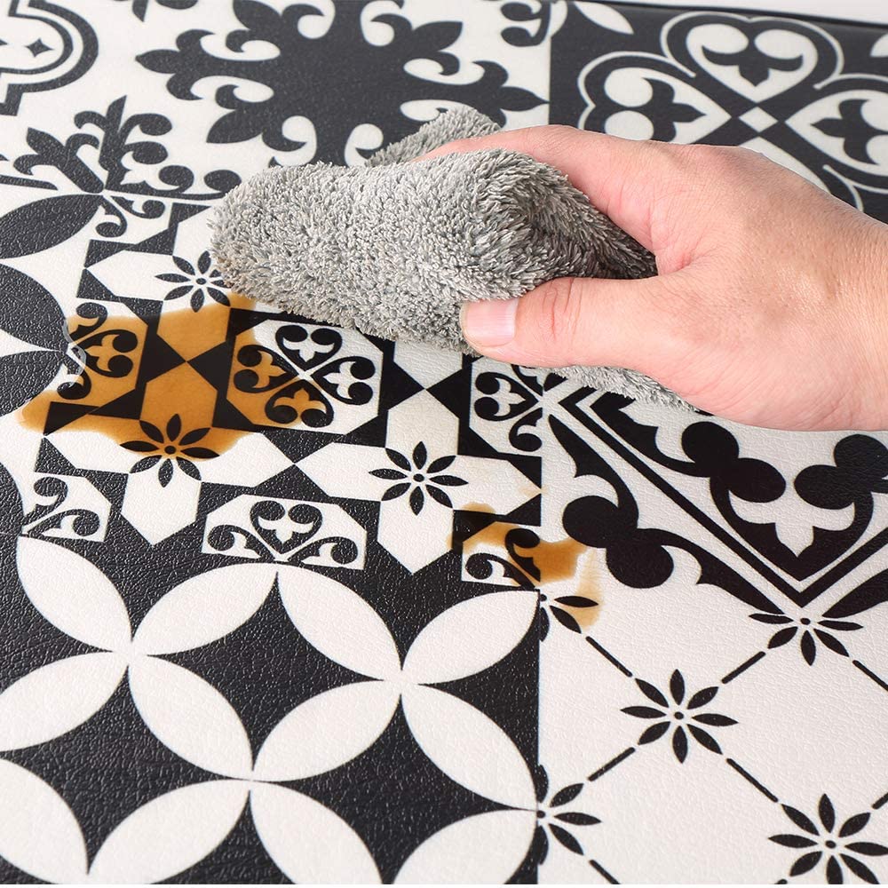 2Pcs Bohemian White Anti Fatigue Kitchen Floor Mats NonSlip Bottom