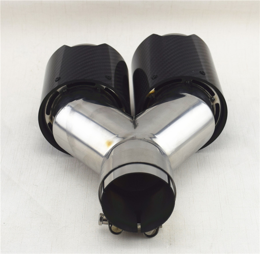 Universal Glossy Black Carbon Fiber Car Exhaust Dual Pipes End Tips
