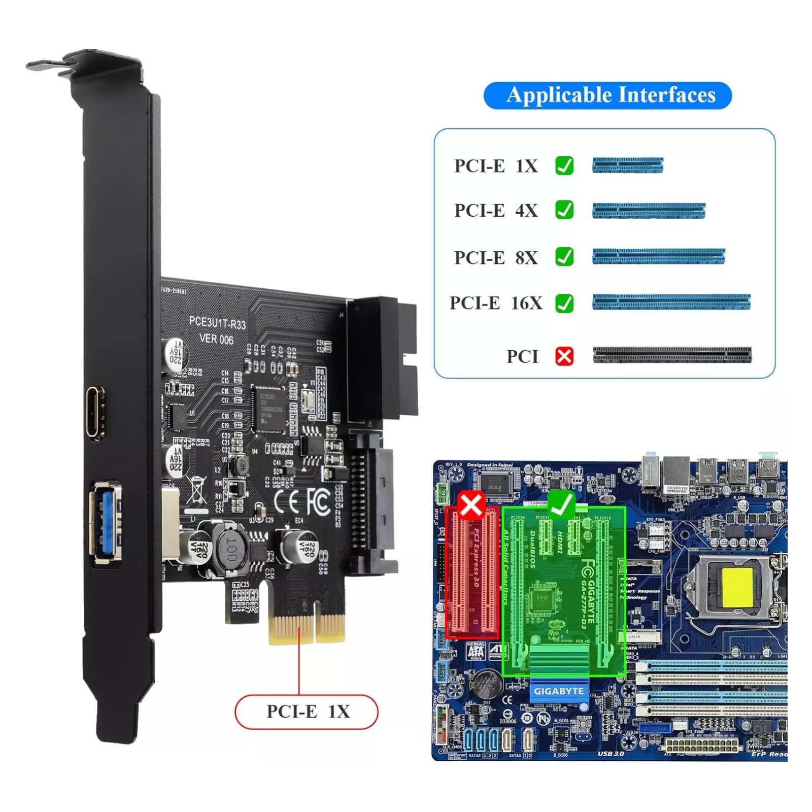 PCIe USB 3.2 Gen 1 Uitbreidingskaart – 5 Poorten (2x USB-C, 3x USB-A) – 20 Gbps – Voor Windows En OS X 4 miniatura