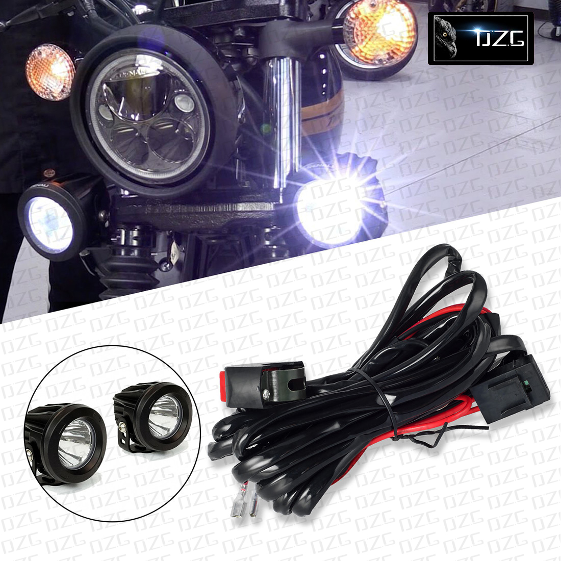 Universal Motorcycle LED Driving Lights Auxiliary Work Lamps Wiring