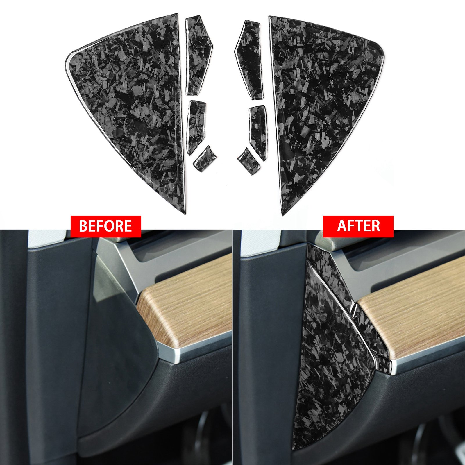 RRX 8-Piece Carbon Fiber Dashboard Trim Decals For Tesla Model 3/Y 2017-2022 – Gloss Finish, Self-Adhesive