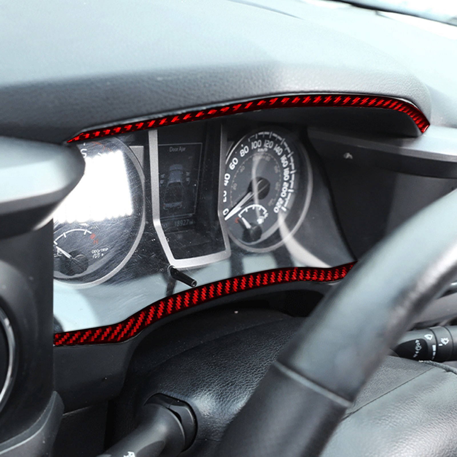 Carbon Fiber Dashboard Strip Trim Sticker Set Red for Toyota