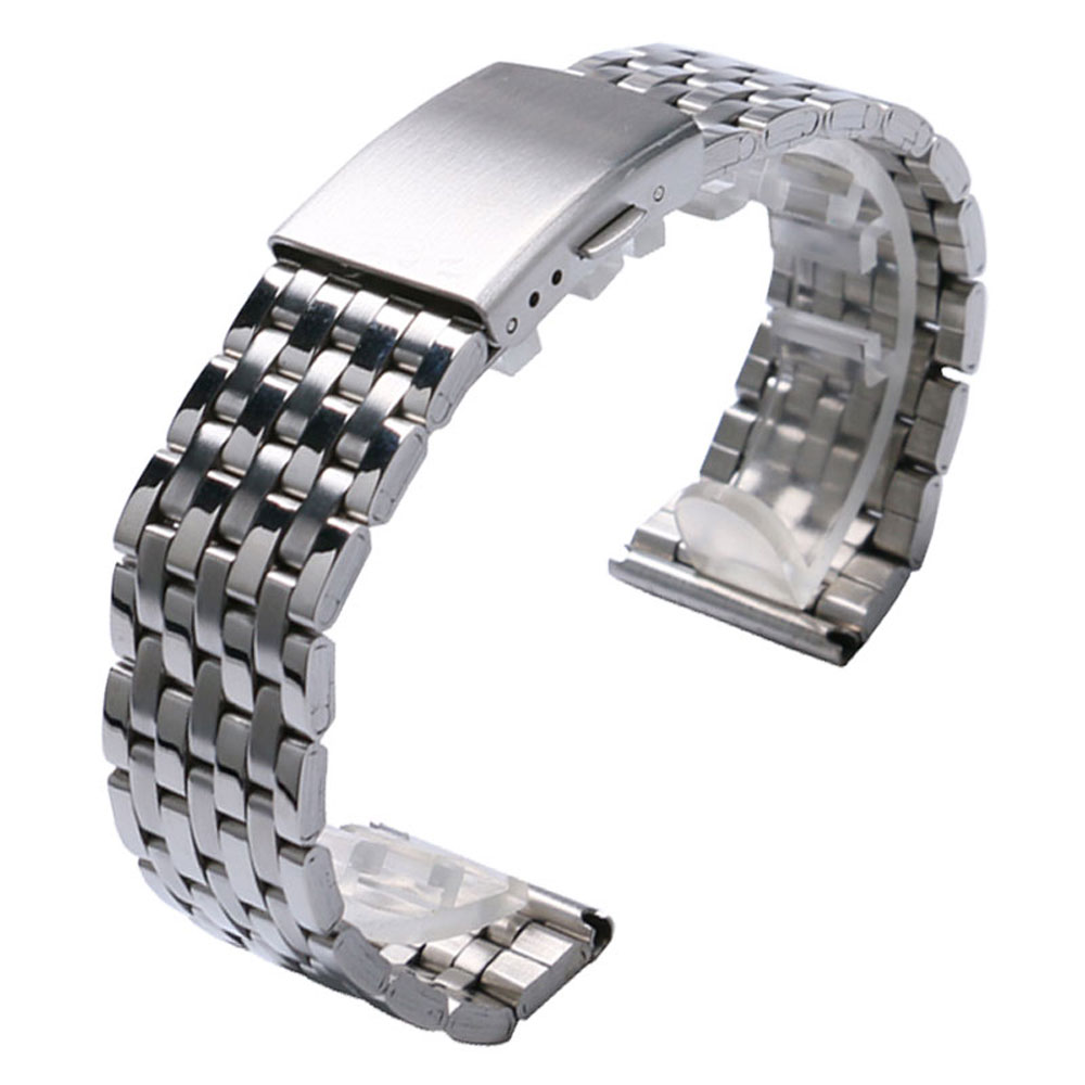 20mm Silver Wrist Watch Band Stainless Steel Strap Bracelet Fold over ...