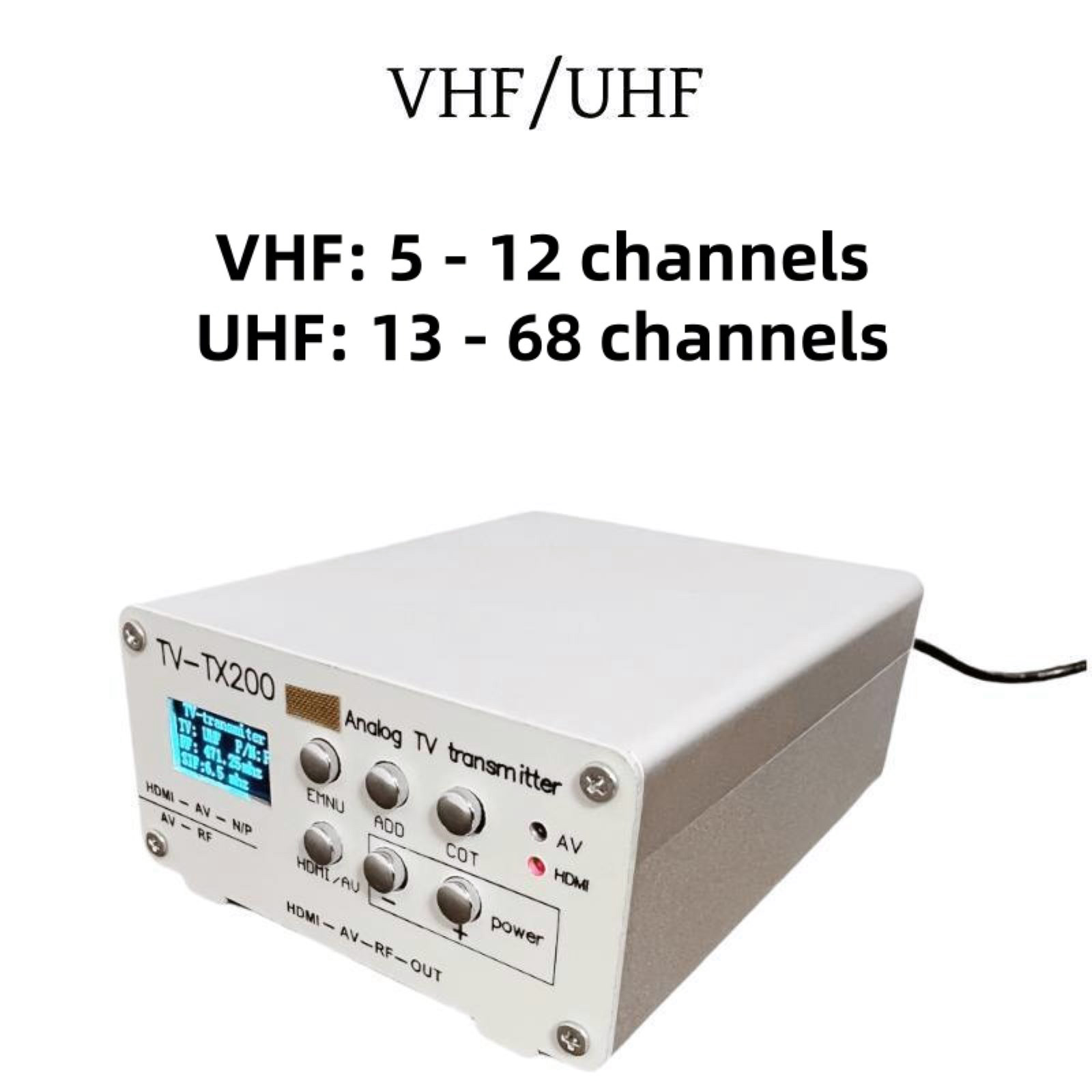 Janasiba TV-TX200 VHF/UHF analoge tv-zender, ondersteunt HD/AV-ingang Janasiba TV-TX200 VHF/UHF analoge tv-zender, ondersteunt HD/AV-ingang