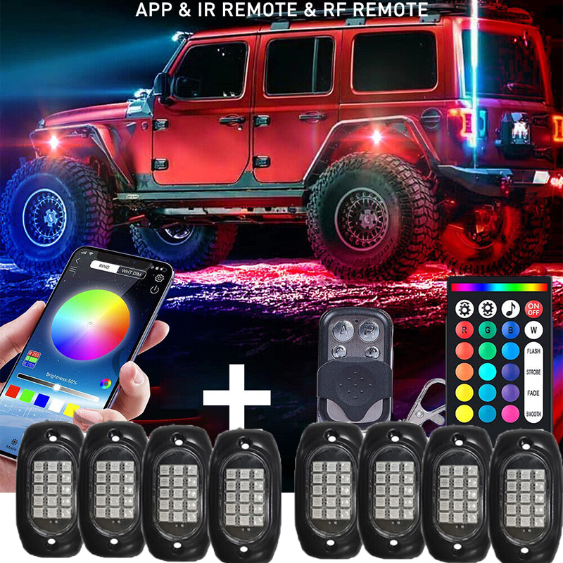 12Pods Metal Dreamcolor Chasing RGB-IC LED Rock Lights with APP/RF 12Pods Metal Dreamcolor Chasing RGB-IC LED Rock Lights with APP/RF