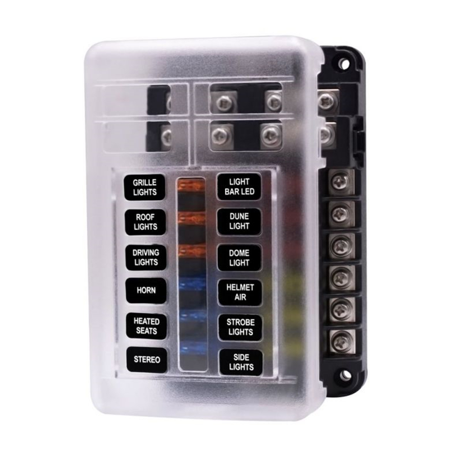 12 Way Blade Fuse Holder PBT+PC+PP Red Light Fuse Box Block Case Car