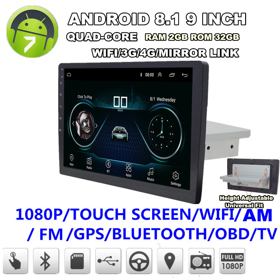 1 Din Android 8.1 10.1" 1080P 2+32G Car Stereo Radio GPS MP5 Player BT DAB OBD