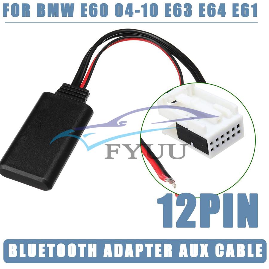 12V 12 Pin Bluetooth Adapter AUX Cable For BMW E60 0410