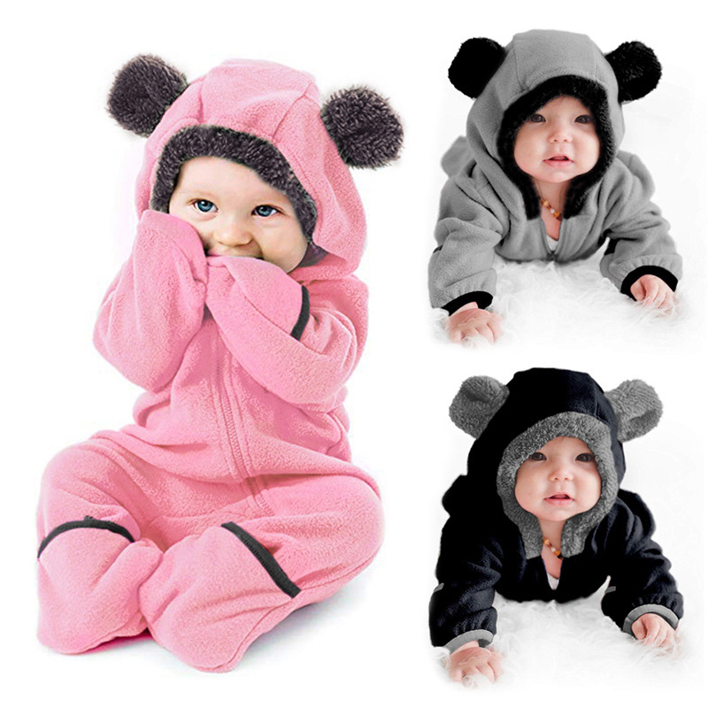 Newborn Baby Girl Boy Bear Velvet Outfits Jumpsuit Romper Winter Warm Clothes