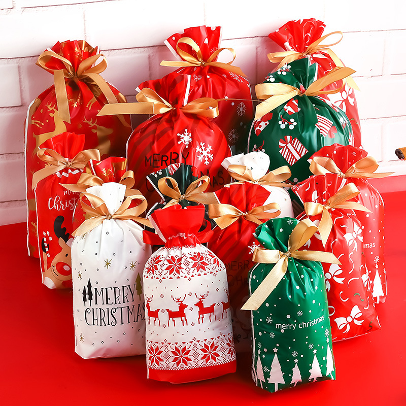 10pcs Red Christmas Reindeer Party Gift Drawstring Packing Stocking ...