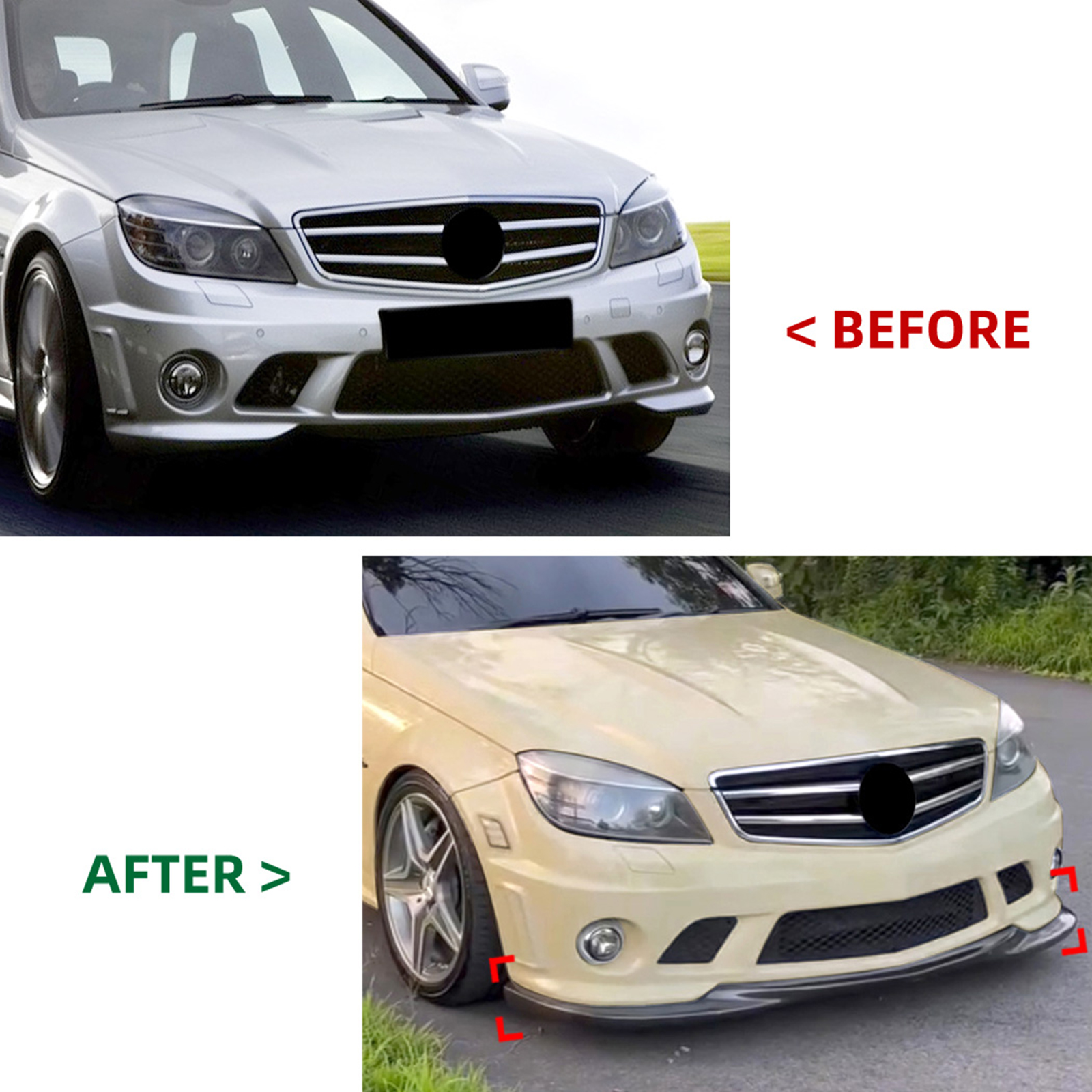 Carbon Fiber Look Front Bumper Spoiler Lip For Benz W204 C63 AMG