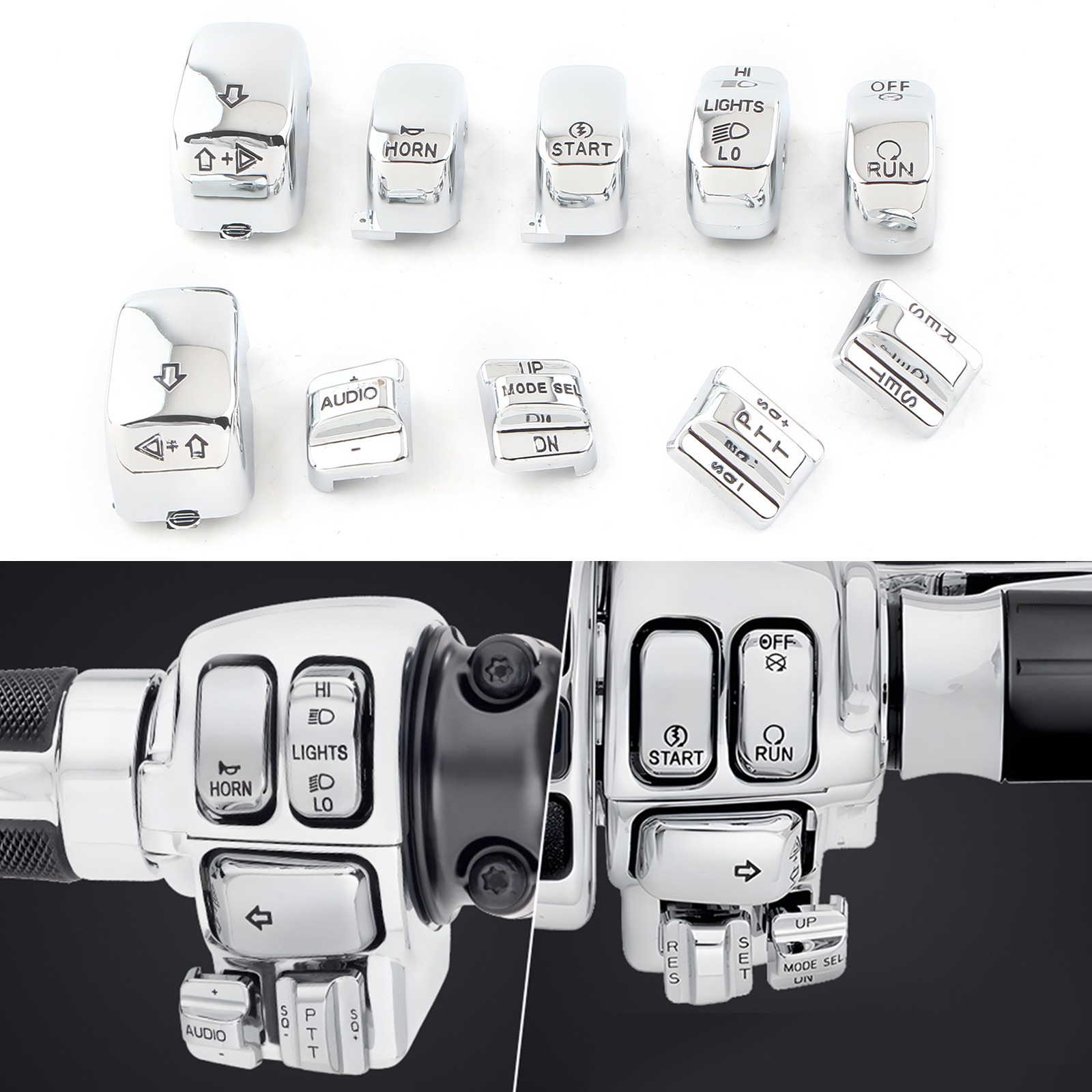 Hand Control Switch Cover Housing Button Chrome Cap Set For Harley