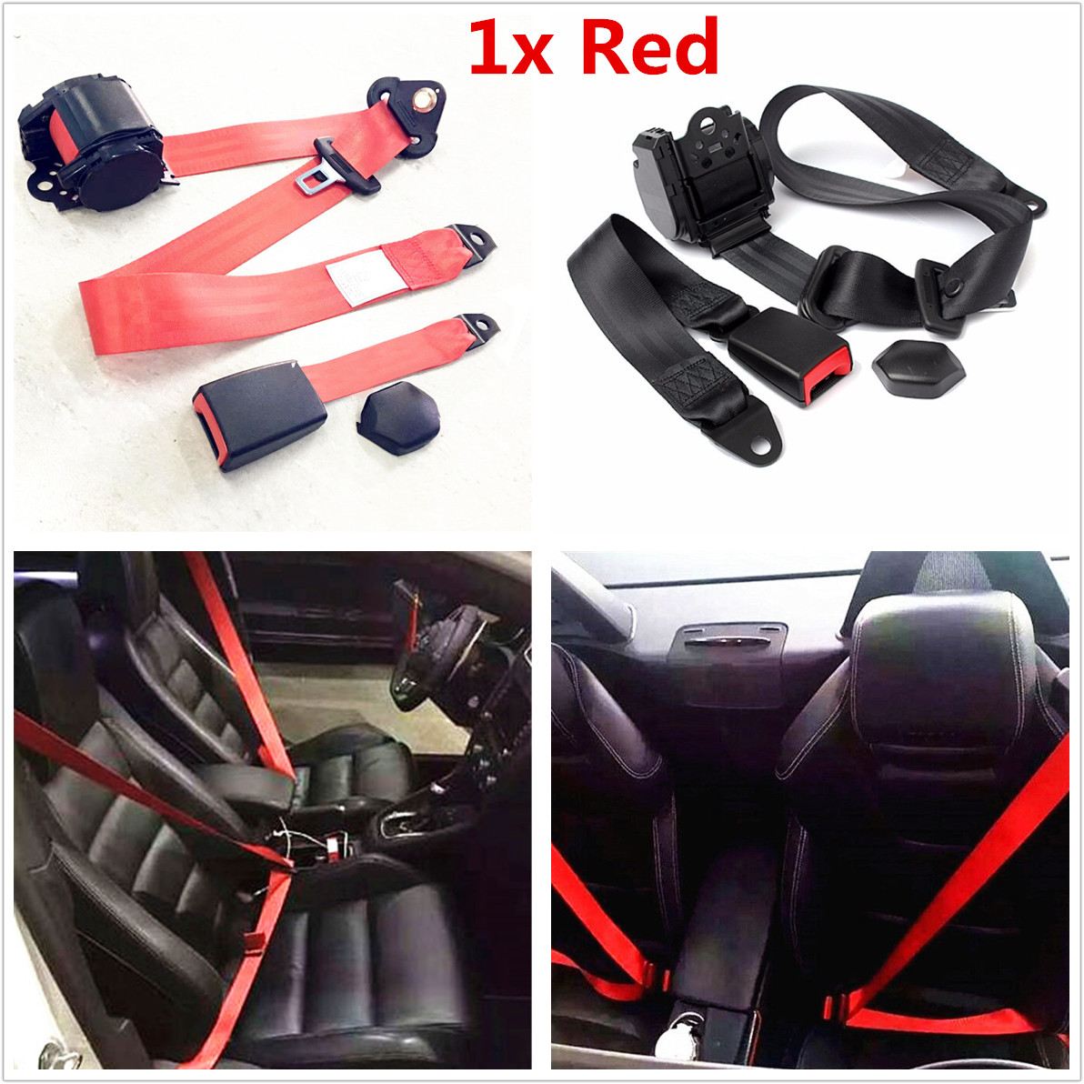 Universal Retractable Car 3 Point Safety Seat Lap & Diagonal Belt Nylon ...