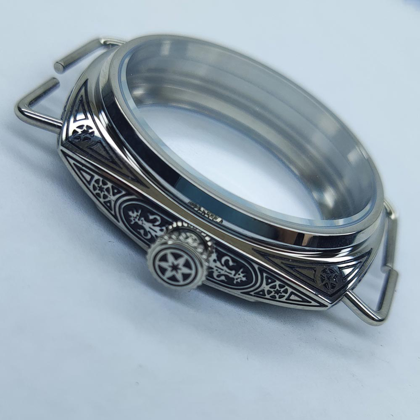 45mm 316L Stainless Steel Carved Hand Watch Case for ETA 6497/6498