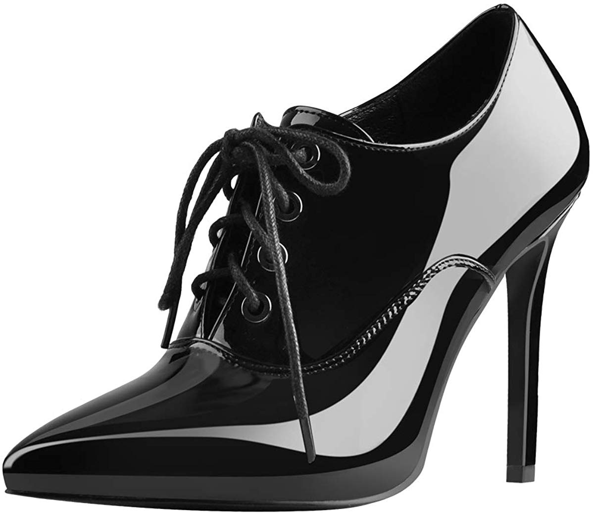 Onlymaker Women Lace Up High Heel Oxfords Pointed Toe Stiletto Basic Pumps Black Ebay