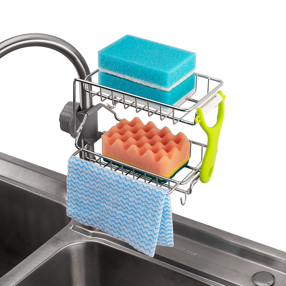 Kitchen Sink Faucet Sponge Soap Cloth Drain Rack Storage Organizer