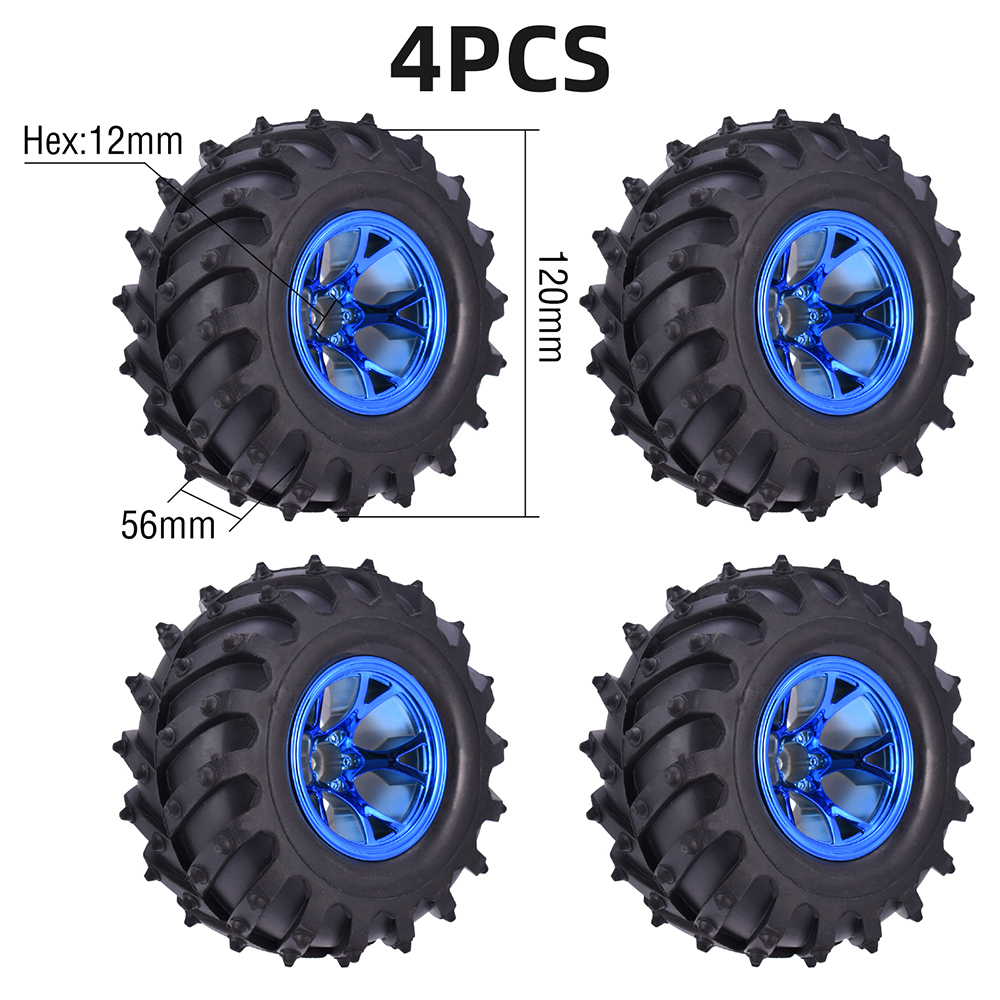 Drfeify – Set De 4 Pneus RC Tout-terrain 83x42,5 Mm – Hex 12 Mm – Pour Voitures 1/14 Et 1/16 – Caoutchouc Durable – Bleu