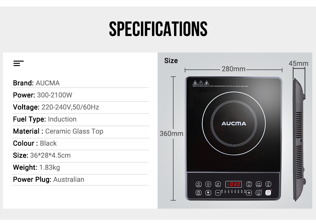 Aucma Electric Induction Cooktop 2100W Safe Countertop Stove HotPlate