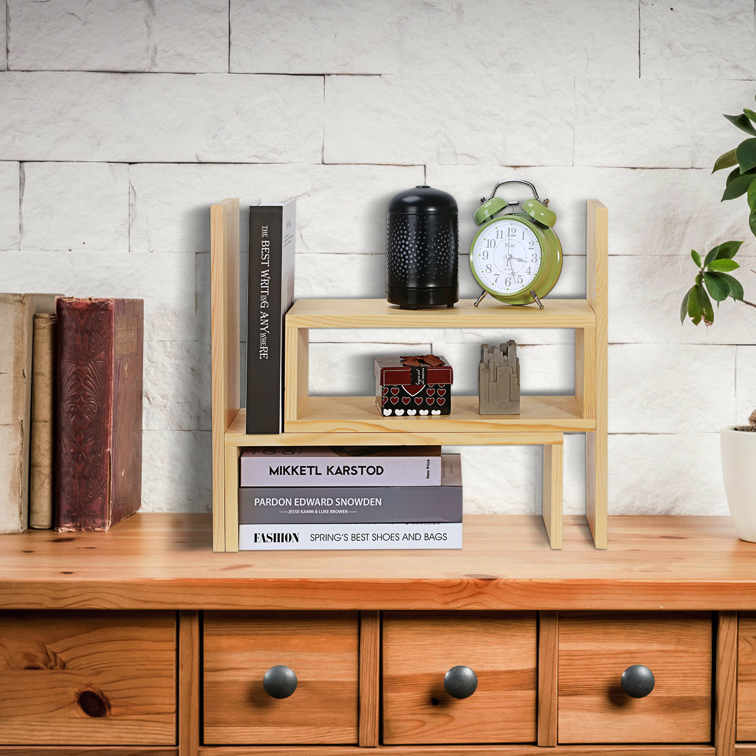 Desktop Shelf Book Storage Organizer Vintage Bookcase Wood Rack Bedroom Office eBay