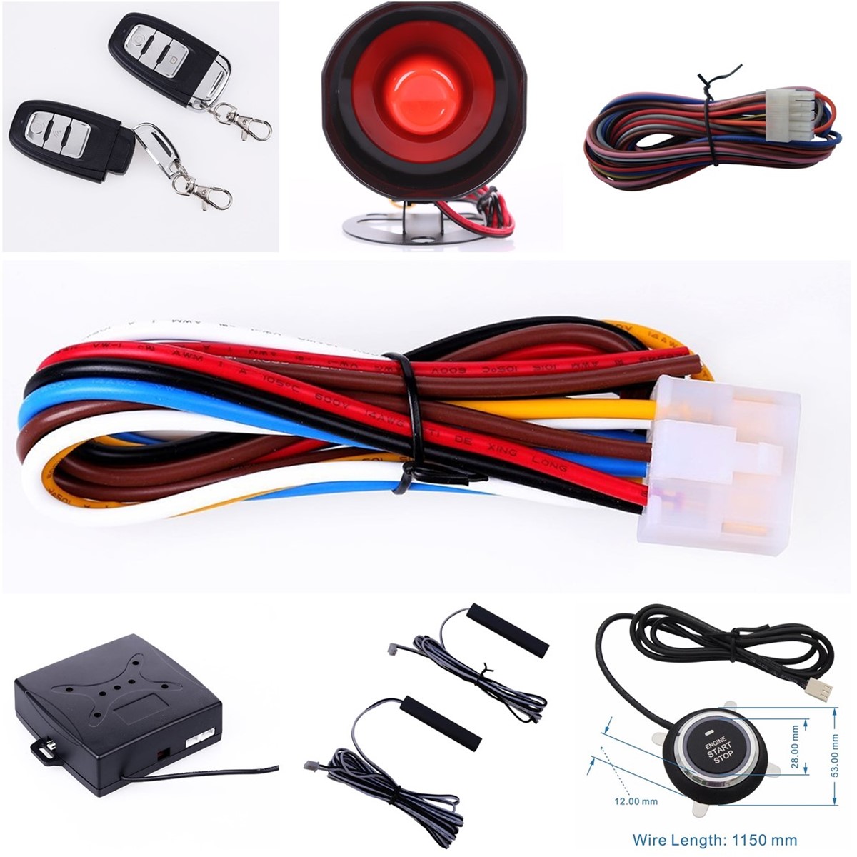 Car Alarm System With Push Button Start Remote Engine