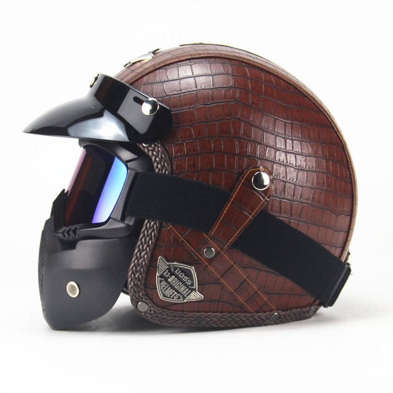 DOT Leather Motocycle Helmet Moto Scooter Helmet 3/4 Face Mask Vintage+Free  mask