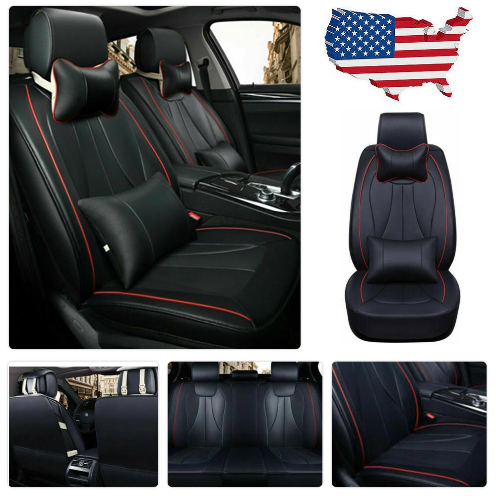 US PU Leather Car Seat Cover Cushions Full Set 5-Seats SUV Front+Rear