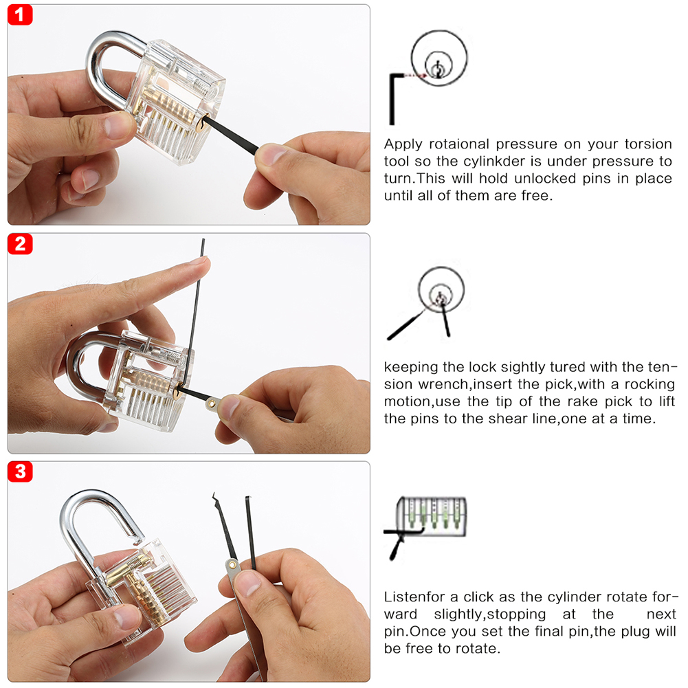 Unlocking Lock Pick Practice Train Key Extractor Transparent Padlock