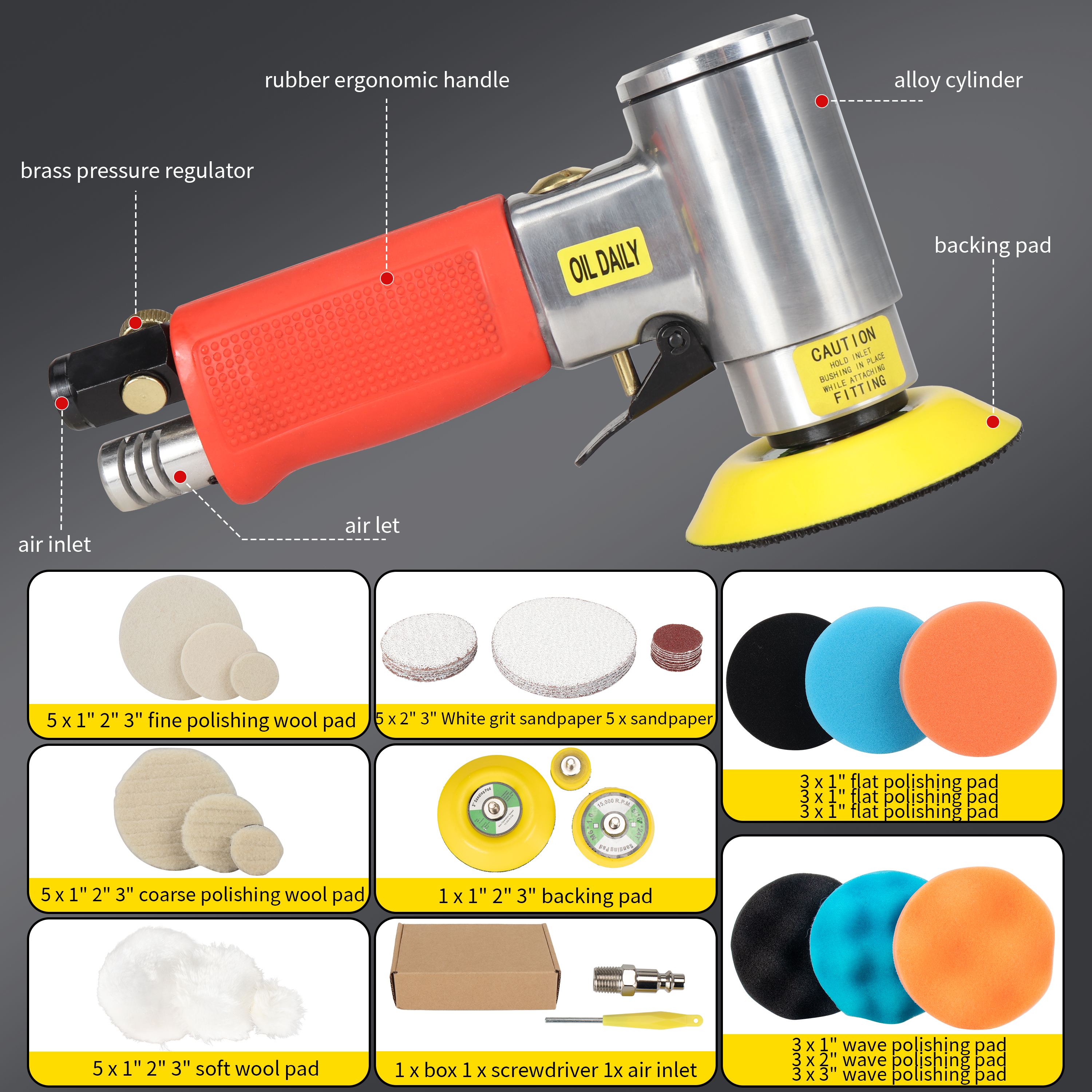2 Inch 3 Inch Sander YELWAY 2 & 3 Inch Random Orbital Air Sander ...