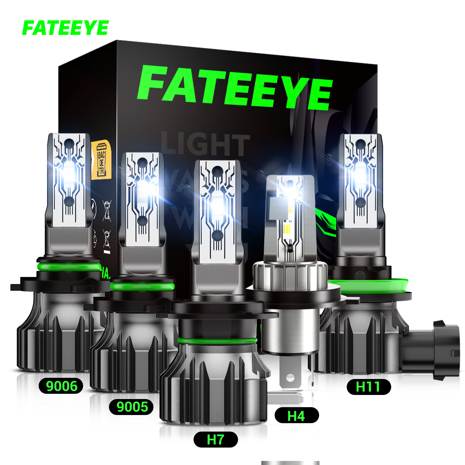 FATEEYE H11 H8 H9 LED Scheinwerfer Kit 6500K Weiß Xenon 50W 10000LM CSP  Halogen