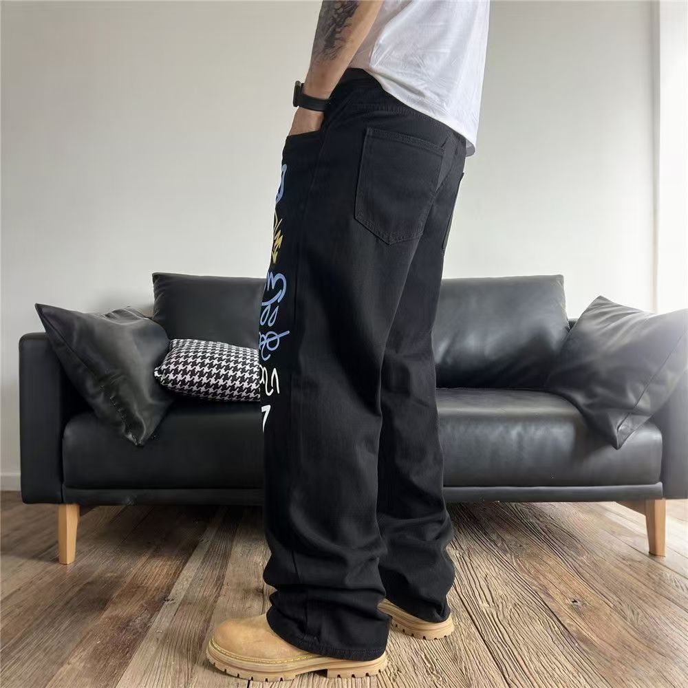 New graffiti jeans men loose niche hip hop casual straight