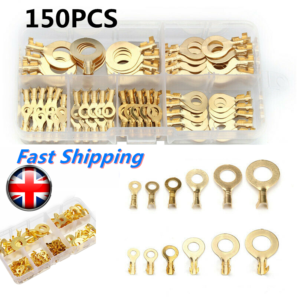 150X Ring Terminals Insulated Crimp Copper Wire Connectors Spade Electrical Kit