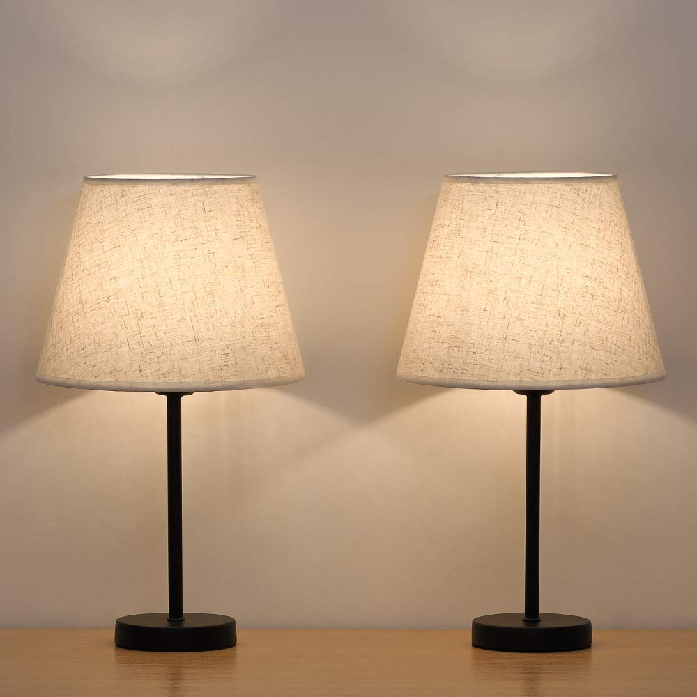 Set of 2 Modern Table Reading Lamp Desk Light Black Bedside With Fabric