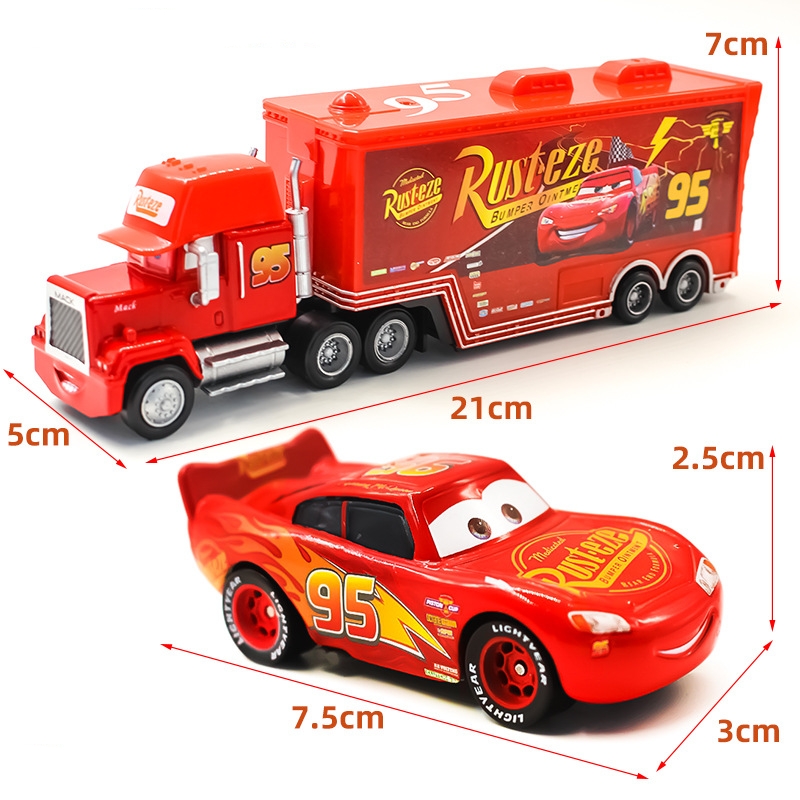 1-2Pcs Disney Pixar Car No.95 3rd McQueen Mack & Hauler Truck 1:55